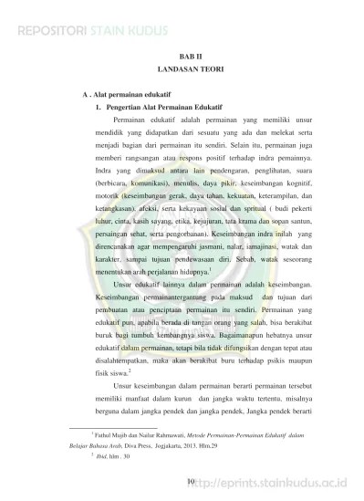 PERAN GURU DALAM MEMILIH ALAT PERMAINAN EDUKATIF UNTUK MENUMBUHKEMBANGKAN  POTENSI ANAK USIA DINI DI RA MUAWANATUL FALAH NGETUK KECAMATAN  GUNUNUGWUNGKAL KABUPATEN PATI TAHUN PELAJARAN 2016/ 2017 - STAIN Kudus  Repository