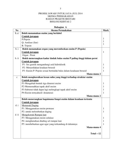 Projek Jawab Untuk Jaya Juj 2014 Skema Permakahan Bahan Praktis Bestari Biologi Kertas 2
