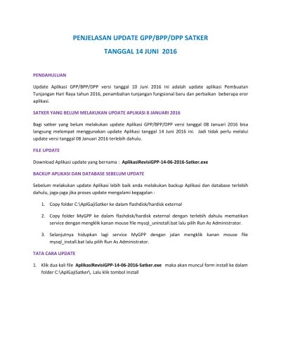 PENJELASAN UPDATE GPP/BPP/DPP SATKER TANGGAL 14 JUNI 2016