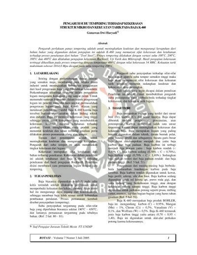 PENGARUH SUHU TEMPERING TERHADAP KEKERASAN STRUKTUR MIKRO DAN KEKUATAN  TARIK PADA BAJA K-460