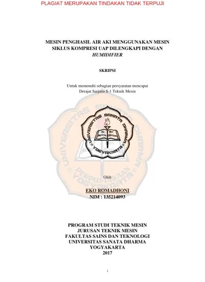 MESIN PENGHASIL AIR AKI MENGGUNAKAN MESIN SIKLUS KOMPRESI UAP DILENGKAPI  DENGAN HUMIDIFIER