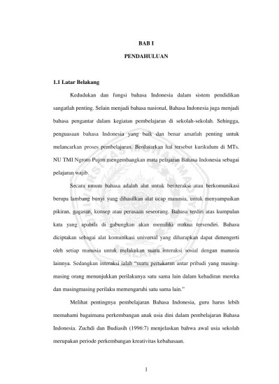 Secara konsisten baik untuk pustaka yang ditulis dalam bahasa indonesia maupun bahasa asing. Bab I Pendahuluan 1 1 Latar Belakang Kedudukan Dan Fungsi Bahasa Indonesia Dalam Sistem Pendidikan