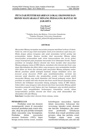 Petatah Petitih Kearifan Lokal Ekonomi dan Bisnis Masyarakat Minang  Pedagang Rantau di Jakarta