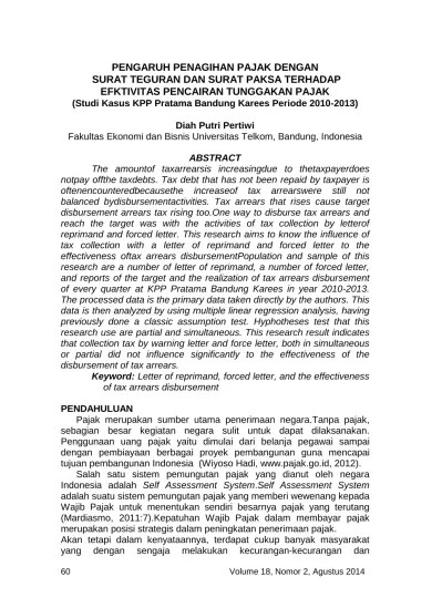Top PDF PENGARUH PENAGIHAN PAJAK DENGAN SURAT TEGURAN DAN SURAT PAKSA  TERHADAP EFKTIVITAS PENCAIRAN TUNGGAKAN PAJAK (Studi Kasus KPP Pratama  Bandung Karees Periode 2010-2013) - 123dok.com