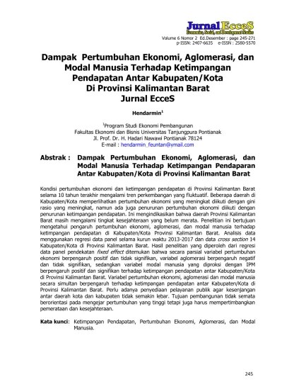 Top PDF Dampak Pertumbuhan Ekonomi, Aglomerasi, dan Modal Manusia Terhadap  Ketimpangan Pendapatan Antar Kabupaten/Kota Di Provinsi Kalimantan Barat -  123dok.com