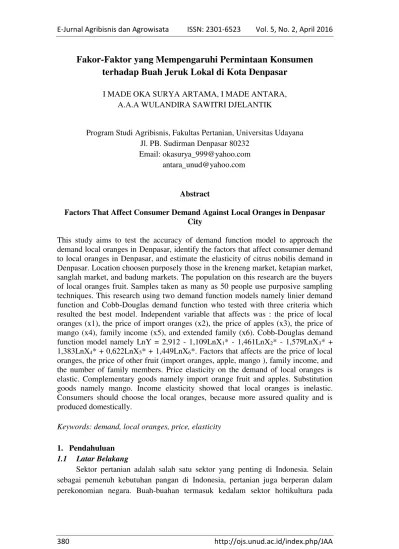 Top PDF Fakor-Faktor yang Mempengaruhi Permintaan Konsumen terhadap Buah  Jeruk Lokal di Kota Denpasar - 123dok.com
