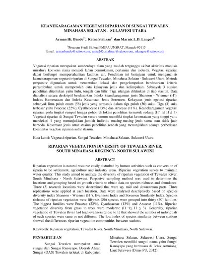 Top PDF Jenis-jenis Vegetasi Riparian Sungai Ranoyapo, Minahasa Selatan -  123dok.com