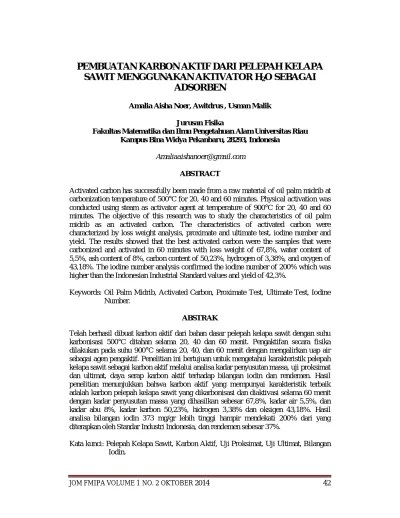 Top PDF Pembuatan Karbon Aktif dari Pelepah Kelapa Sawit Menggunakan  Aktivator H 2 O sebagai Adsorben - 123dok.com