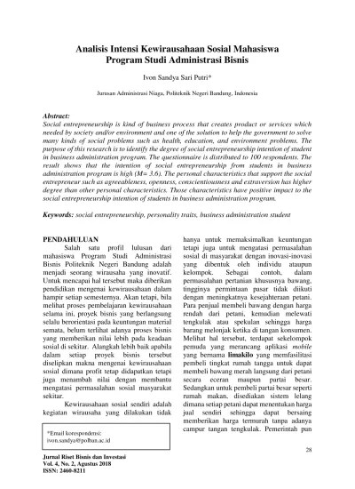 Analisis Intensi Kewirausahaan Sosial Mahasiswa Program Studi Administrasi  Bisnis