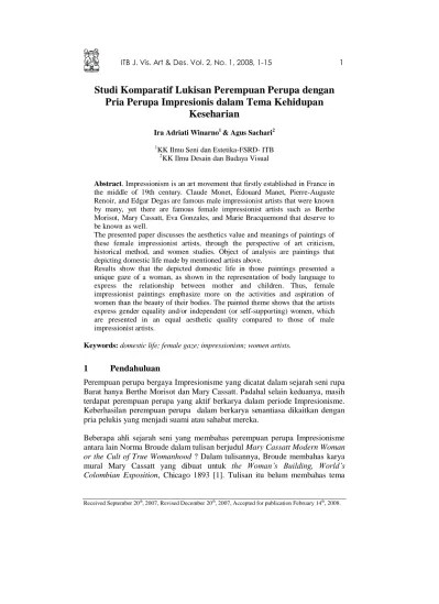 Studi Komparatif Lukisan Perempuan Perupa dengan Pria Perupa Impresionis  dalam Tema Kehidupan Keseharian
