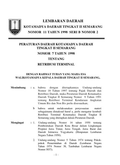LEMBARAN DAERAH KOTAMADYA DAERAH TINGKAT II SEMARANG NOMOR 11 TAHUN 1998  SERI B NOMOR 2