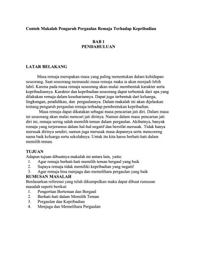 Contoh Makalah Tentang Pergaulan Bebas di Kalangan Remaja