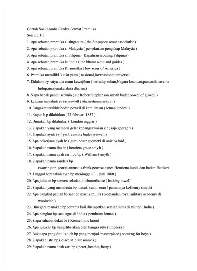 Contoh Soal dan Kunci Jawaban Lomba Cerdas Cermat Pramuka