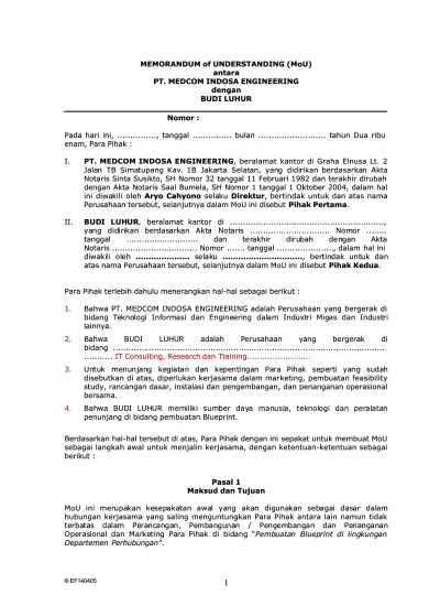 Jelaskan juga bagaimana sistem pembagian keuntungan atau pembayaran yang akan didapatkan oleh kedua belah pihak untuk mencegah terjadinya salah . Contoh Mou Sistem Informasi