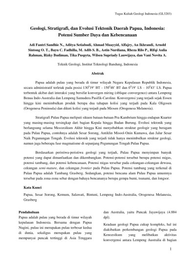 Geologi, Stratigrafi, dan Evolusi Tektonik Daerah Papua, Indonesia: Potensi  Sumber Daya dan Kebencanaan
