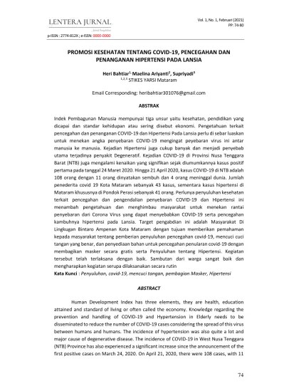 PENGARUH PROMOSI KESEHATAN TERHADAP MOTIVASI PASIEN HIPERTENSI TENTANG  PELAKSANAAN DIET HIPERTENSI DI POLIKLINIK PENYAKIT DALAM RS.