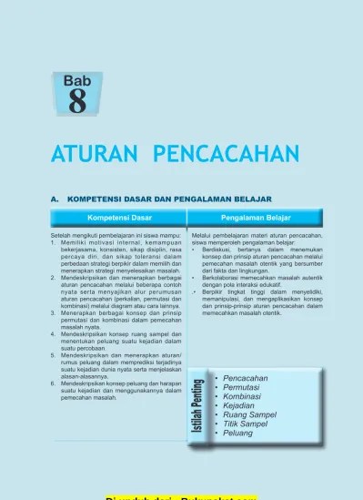 ATURAN PENCACAHAN. Bab. Di unduh dari : Bukupaket.com. Pencacahan Permutasi  Kombinasi Kejadian Ruang Sampel Titik Sampel Peluang