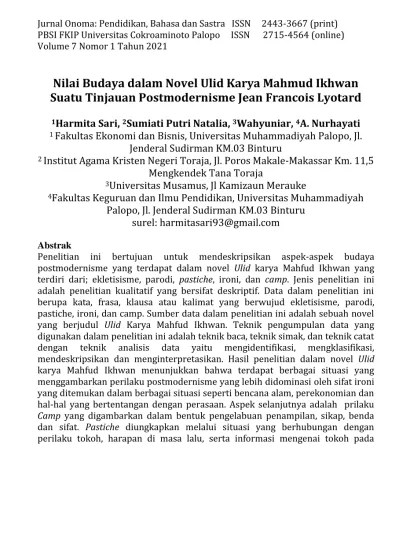 Awalnya semua biasa saja, hidup adelia sempurna. Nilai Budaya Dalam Novel Ulid Karya Mahmud Ikhwan Suatu Tinjauan Postmodernisme Jean Francois Lyotard