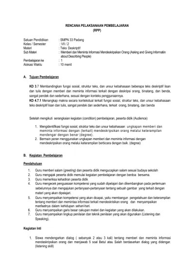 Yaitu materi pengandaian diikuti oleh perintah/saran atau if dengan. Rencana Pelaksanaan Pembelajaran Rpp Conditional Sentence Followed By Imperative Can Should