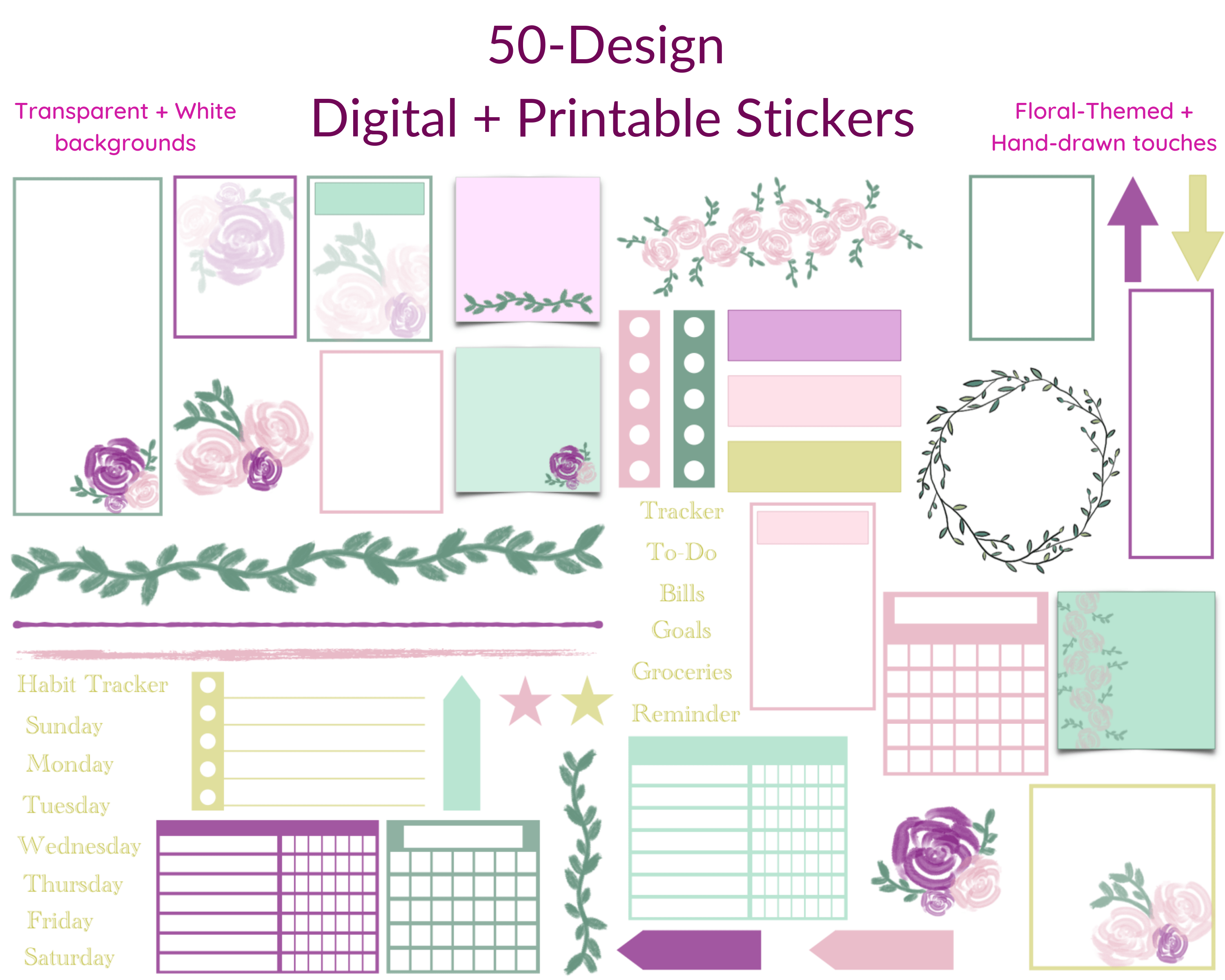 Floral-Themed Digital Sticker Pack