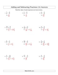 Printable Addition Fractions Worksheets With Answers Subtracting 
