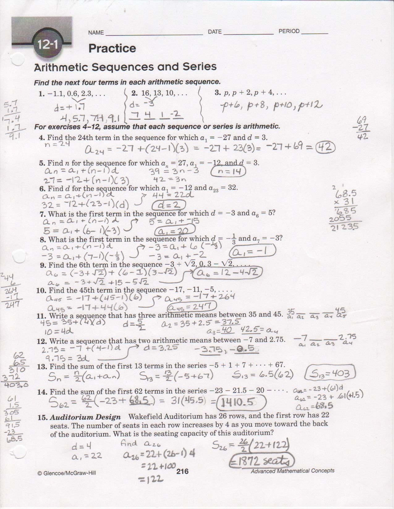 arithmetic sequences worksheet 1 answer key db excelcom