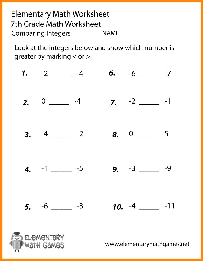 integers worksheet grade 7 db excelcom