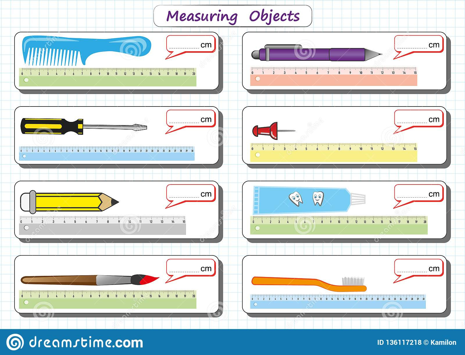 measuring length of the objects with ruler worksheet for