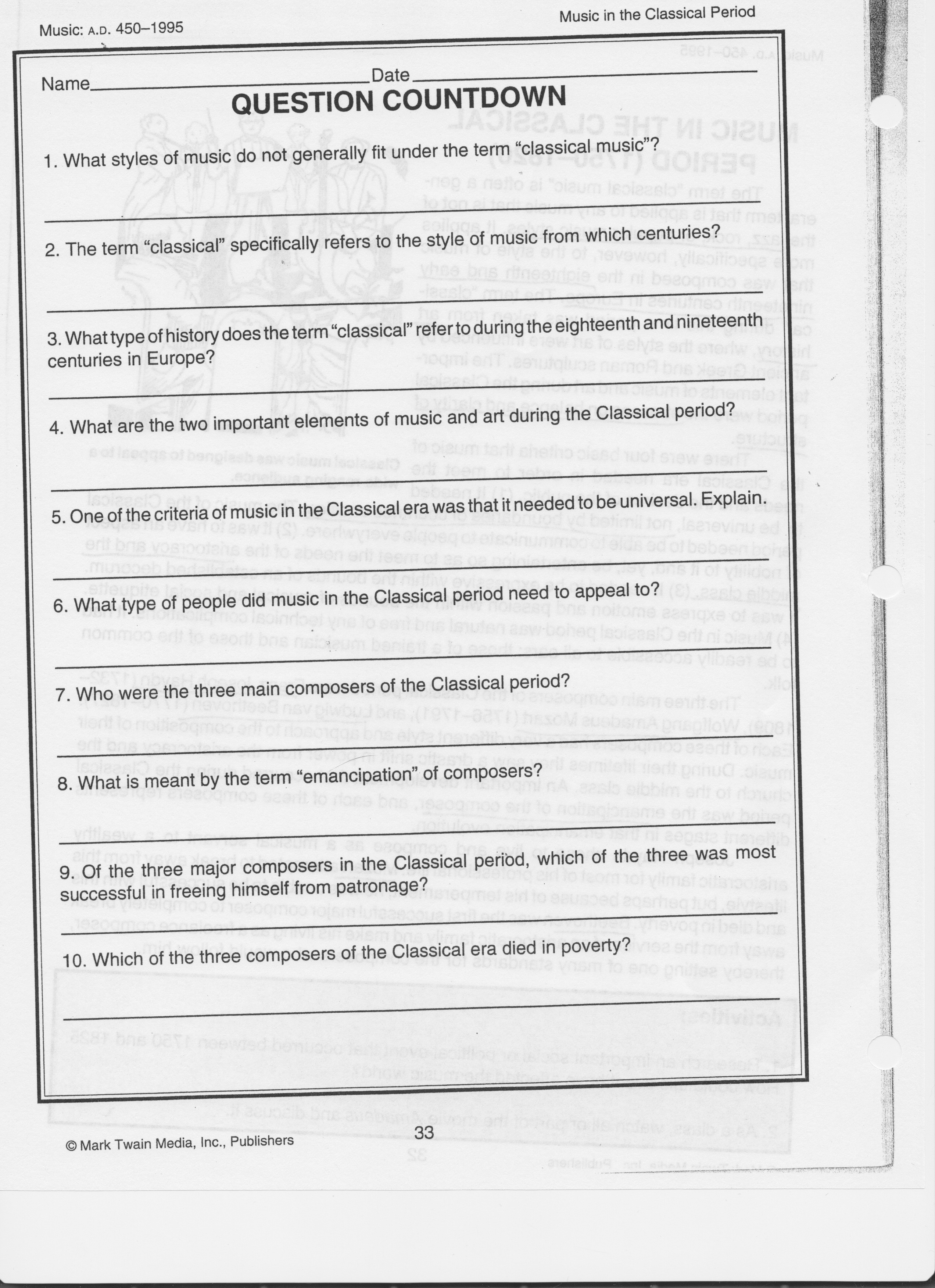 music history worksheets db excelcom