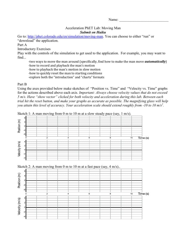 Worksheet (universal gravitational law) using phet interactive simulation dep. Motion Simulation The Moving Man Worksheet Answers | db