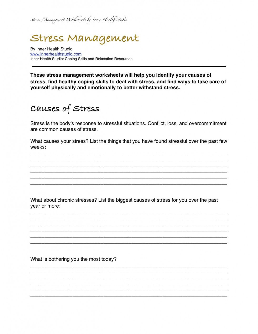 stress management worksheets lesson high school for middle groups db