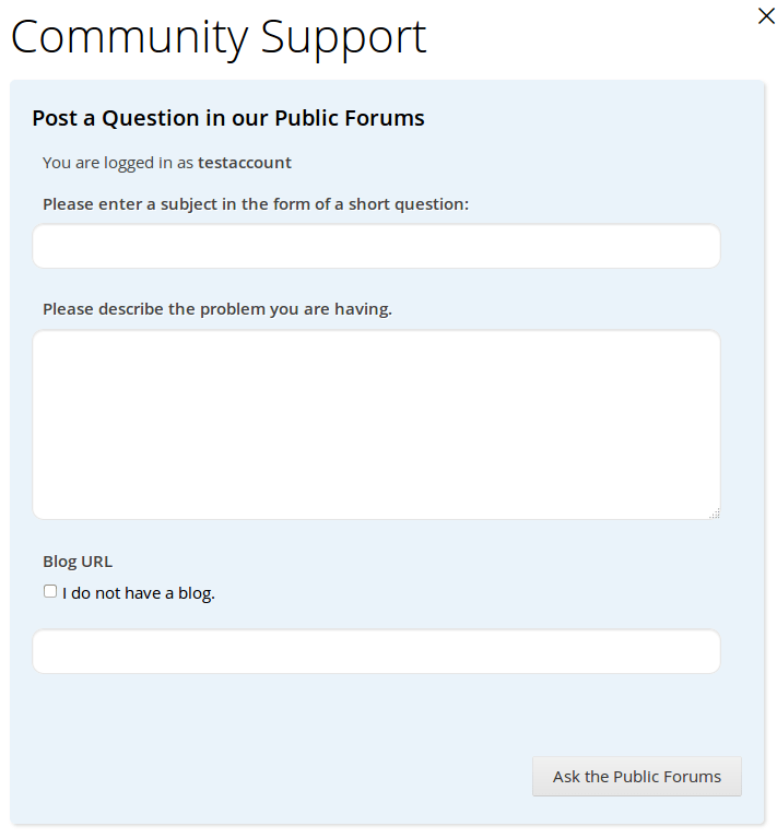 logged-in forum contact page