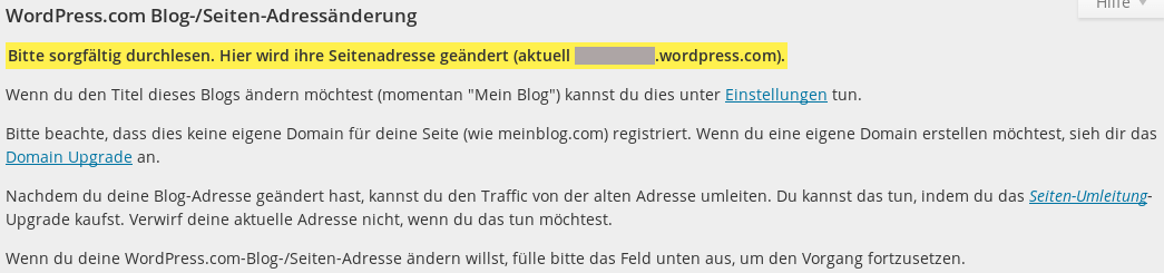 Blog/Seite Adressänderung