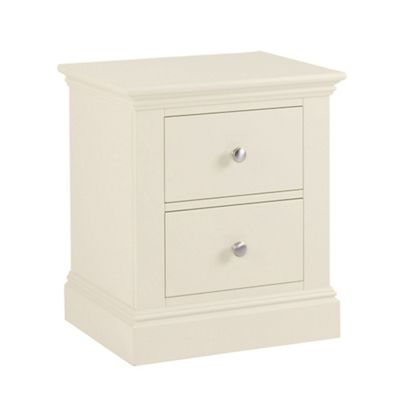 Part of a collection designed to deliver a sophisticated feel to interiors via their handcrafted parquet drawer . Debenhams Cream 'Oxford' bedside cabinet with 2 drawers