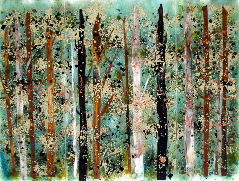 Resembling a bamboo shoot, this lifelike interpretation complements rustic decor in an . Abstract Tree Mural in Glass | Designer Glass Mosaics