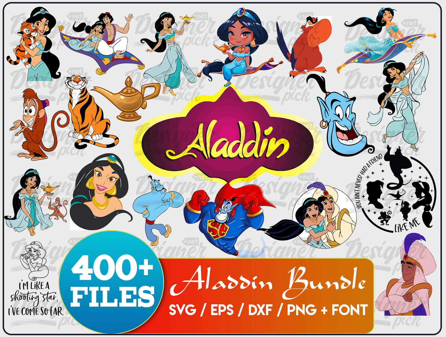 Disney silhouette art silhouette cameo . 400 Aladdin Svg Bundle Designerpick