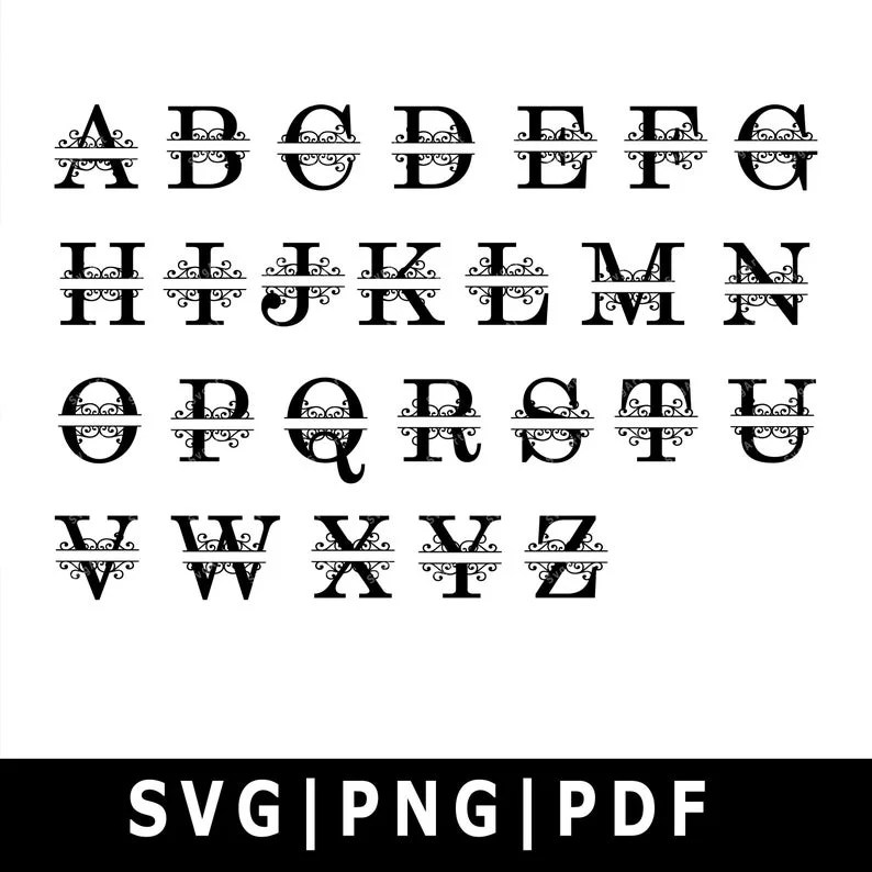 Free Perfect for round keychains, vinyl decals, iron on transfers, . Split Monogram Svg Png Pdf Split Monogram Frame Alphabet 26 Individual Svg SVG Cut Files