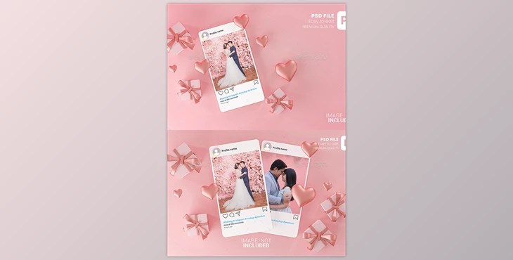 JPG I love 3d logo mockup description: Download Instagram Post Mockup Template Valentine Wedding Love Heart Shape And Gift Box 3d Rendering
