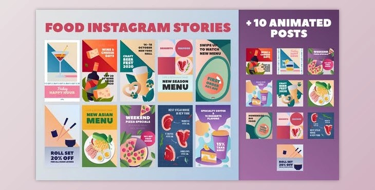 Organic food mockup & hero images scene generator. Download Food Instagram Stories And Posts Pack Pr Project 28882543