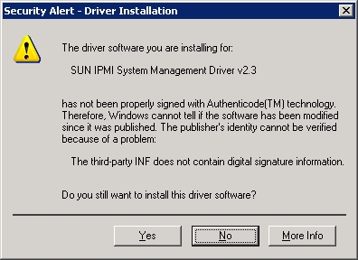 The reason for the error is windows checks for a digital signature. How To Perform An Unattended Installation Of The Sun Ipmi System Management Driver 2 1 Oracle Hardware Management Pack 2 2 X Html Documentation Collection