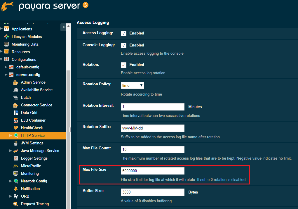 Access Logging Max File Size :: Payara Community Documentation