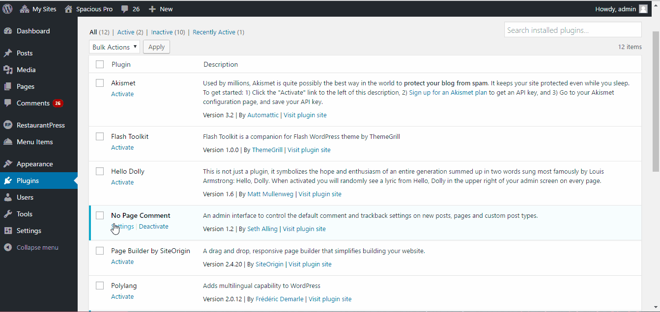 Deactivate plugins per page is just the plugin for the job. How To Disable Comments In Whole Site Or Just In Some Specific Page Post Themegrill Docs