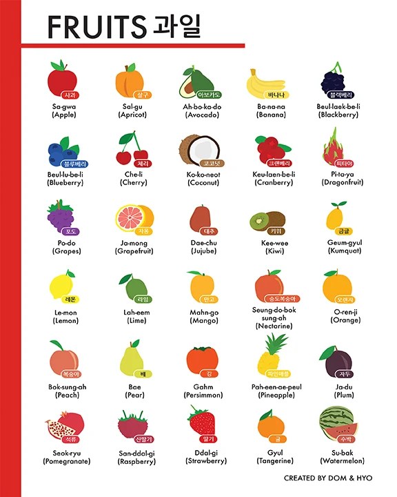 Mengobati penyakit asam urat adalah buah kersen (muntingia calabura l.). Fruits In Korean Language Names List Learn Korean With Fun Colorful Infographics