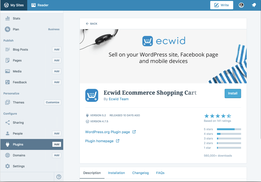 Add the ecwid ecommerce shopping cart plugin to your wordpress site. Wordpress.com e-commerce now available with Ecwid