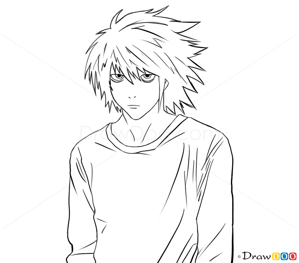 Death note coloring pages 01.25.2021. Draw L Lawliet, Death Note Characters, Step by Step Drawing