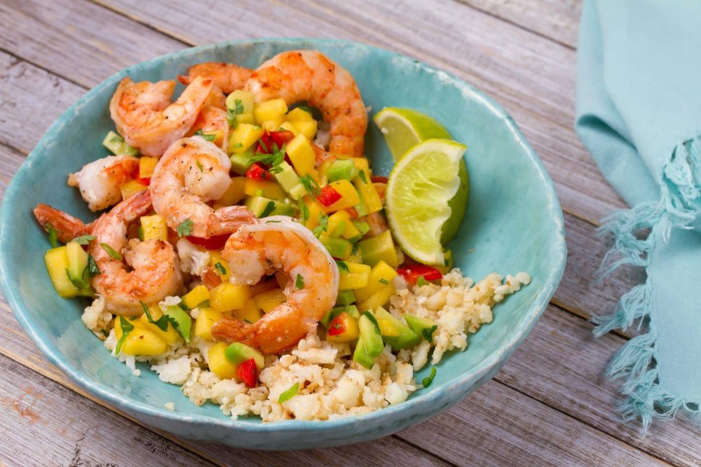 Cut 4 thin slices of onion, set two aside (those two will be for the rice). Mexican Mango Rice Salad With Jumbo Shrimp The Association For Dressings Sauces