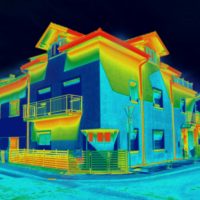 Thermovision image on House Infrared thermovision image showing lack of thermal insulation on House