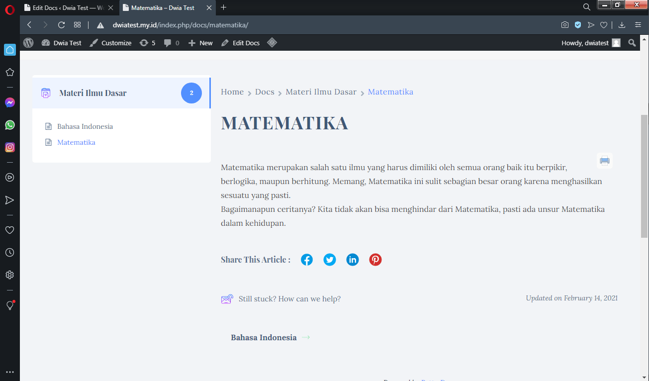 Use the internal linking features to make sure google knows which pages are most important! Cara Mudah Membuat Halaman Dokumentasi di Wordpress dengan Plugin BetterDocs | DwiAY (DAL1809)