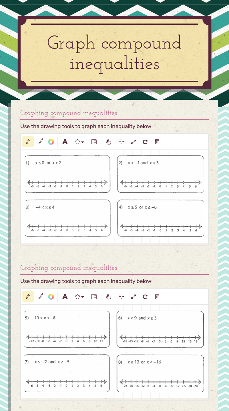 Solve each compound inequality and graph your solution on a number line. Graph Compound Inequalities Interactive Worksheet By Daniel Dempsey Wizer Me