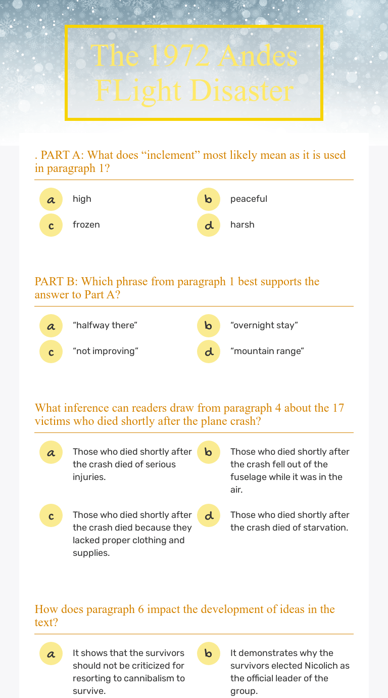 Until the guiding questions are answered correctly (w/multiple tries!) The 1972 Andes Flight Disaster Interactive Worksheet By Brittney Rossi Wizer Me